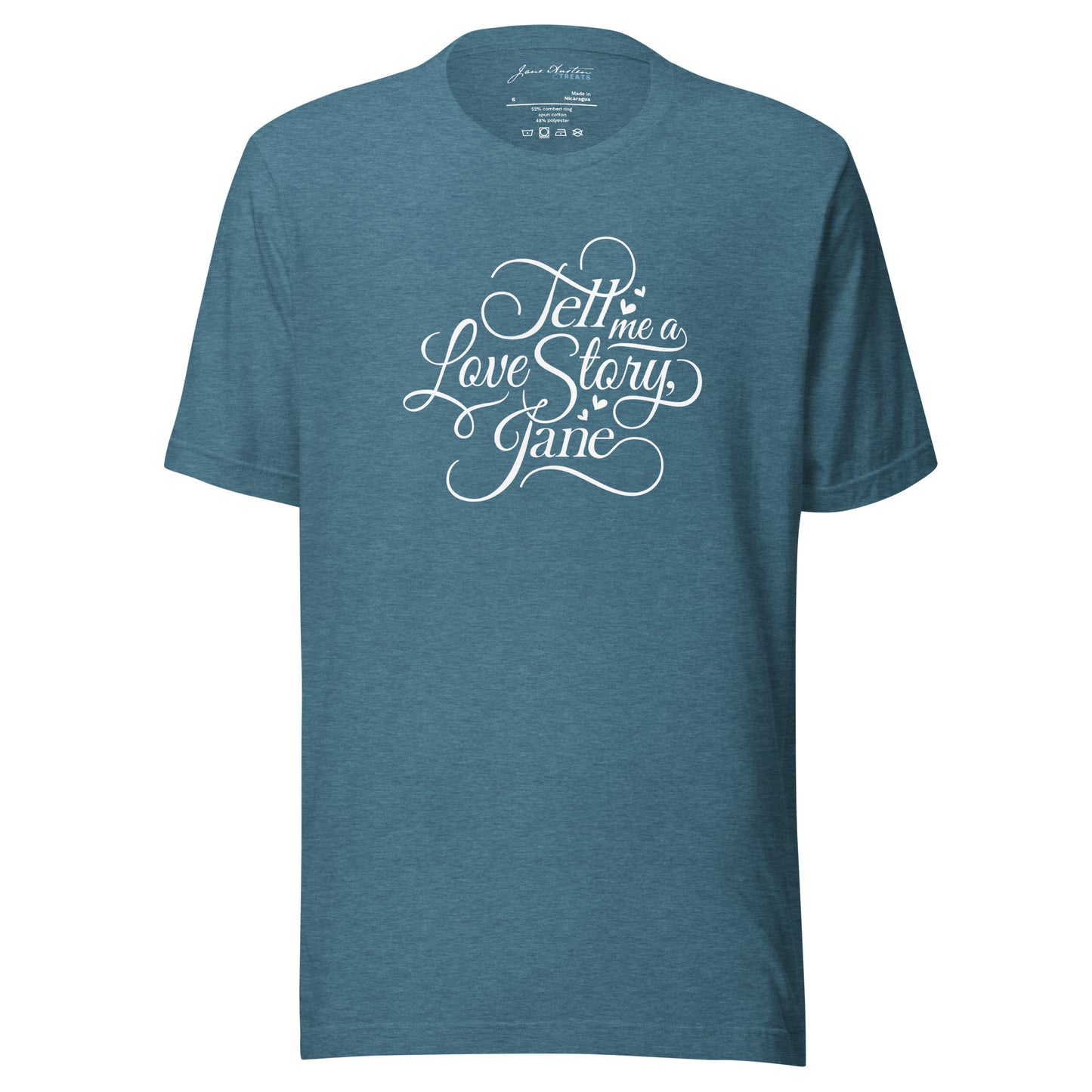 TELL ME A LOVE STORY JANE Unisex T-Shirt | Jane Austen Treats