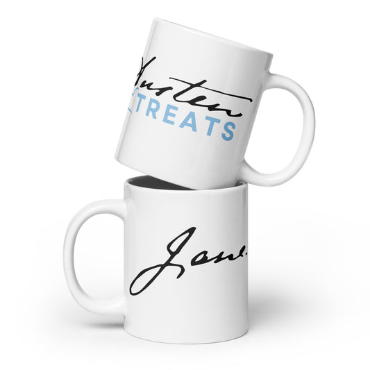 JANE AUSTEN TREATS LOGO White Glossy Mug ENORMOUS (20 Oz.) | Jane Austen Treat